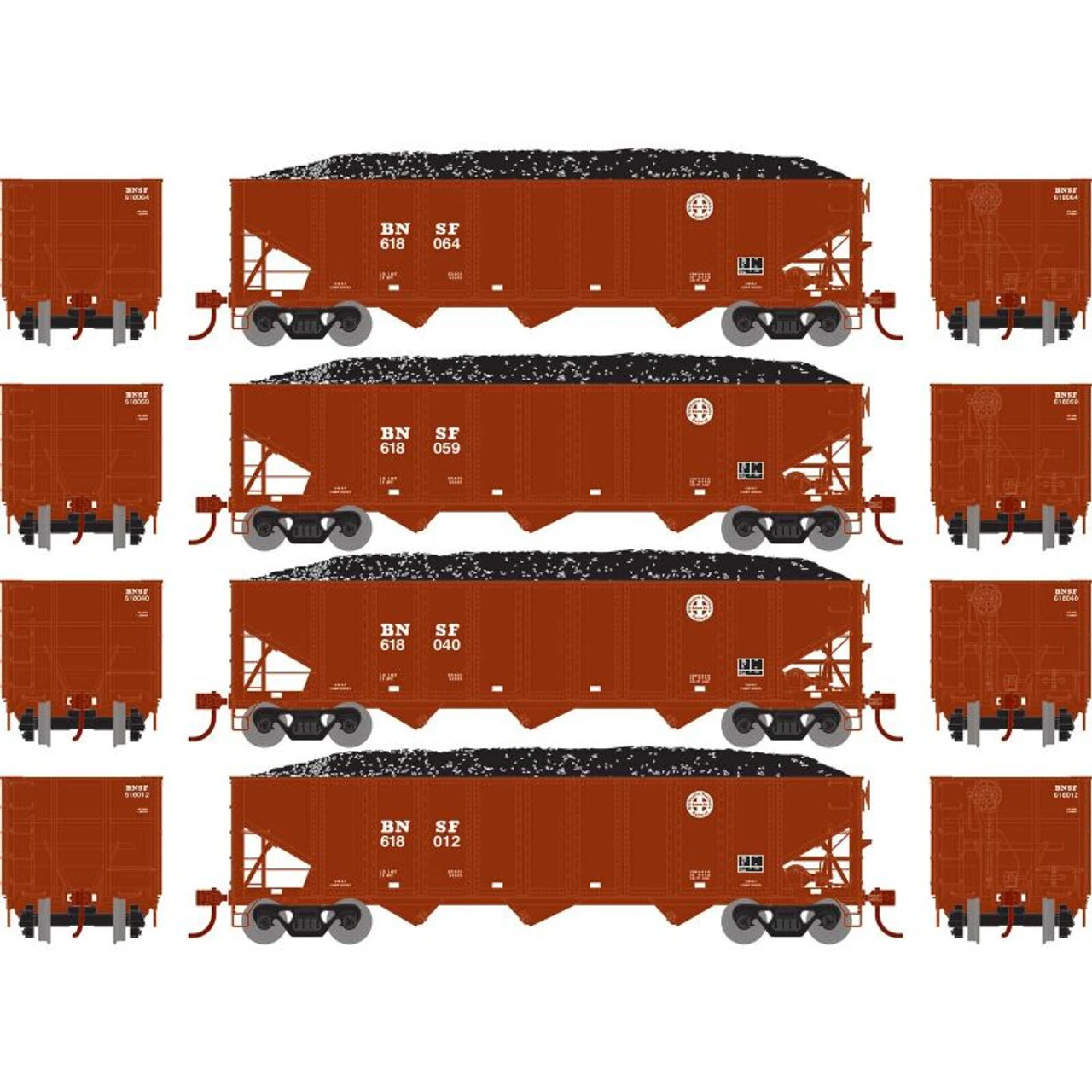 Athearn RTR 15158 - 40' 3-Bay Ribbed Hopper W/ Load BNSF 618064, 618059, 618040, 618012 - HO Scale 1 Athearn RTR 15158 - 40' 3-Bay Ribbed Hopper W/ Load BNSF 618064, 618059, 618040, 618012 - HO Scale