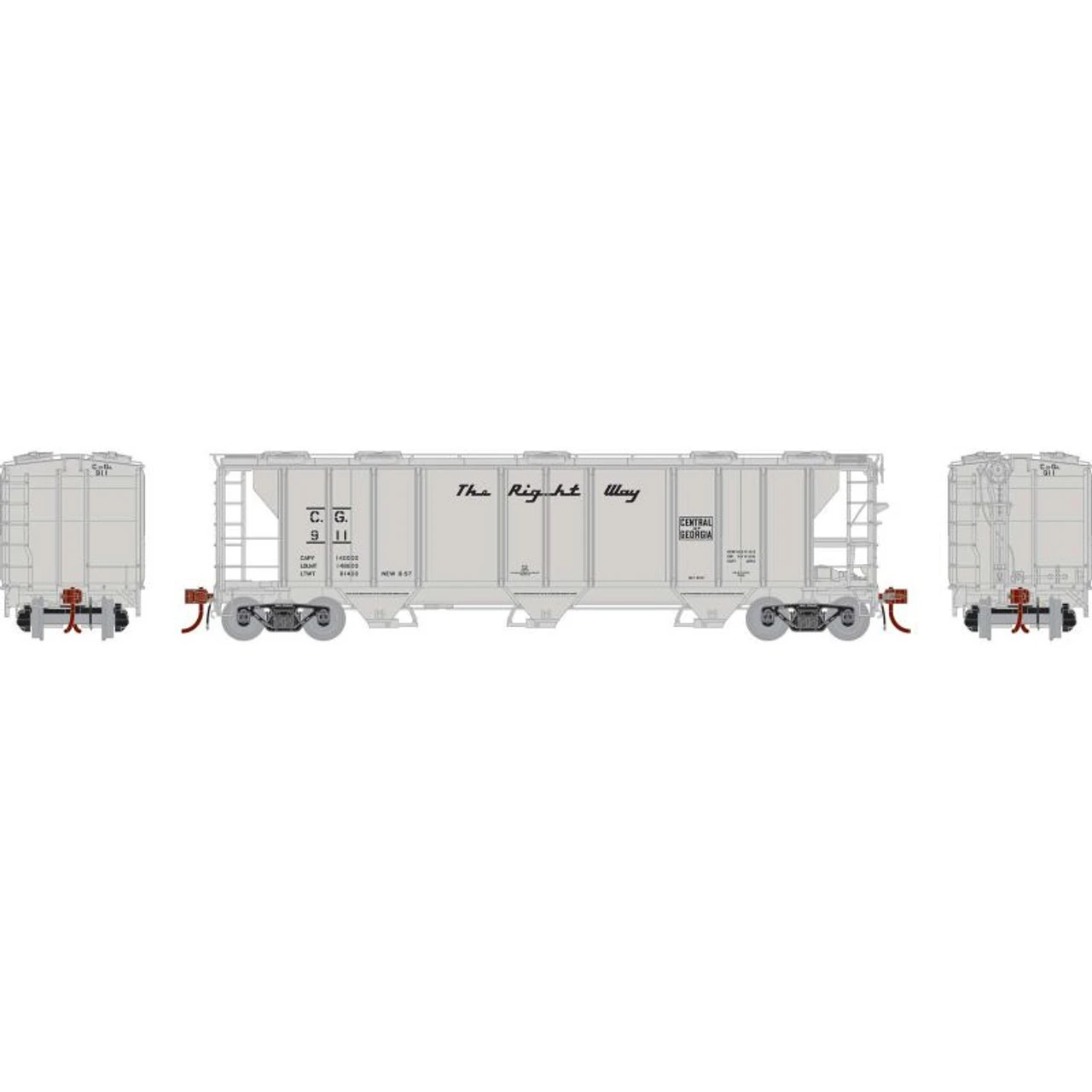 Athearn Genesis 73599 - PS-2 2893 3 Bay Covered Hopper Central Of Georgia Railroad (CG) 911 - HO Scale 1 Athearn Genesis 73599 - PS-2 2893 3 Bay Covered Hopper Central Of Georgia Railroad (CG) 911 - HO Scale