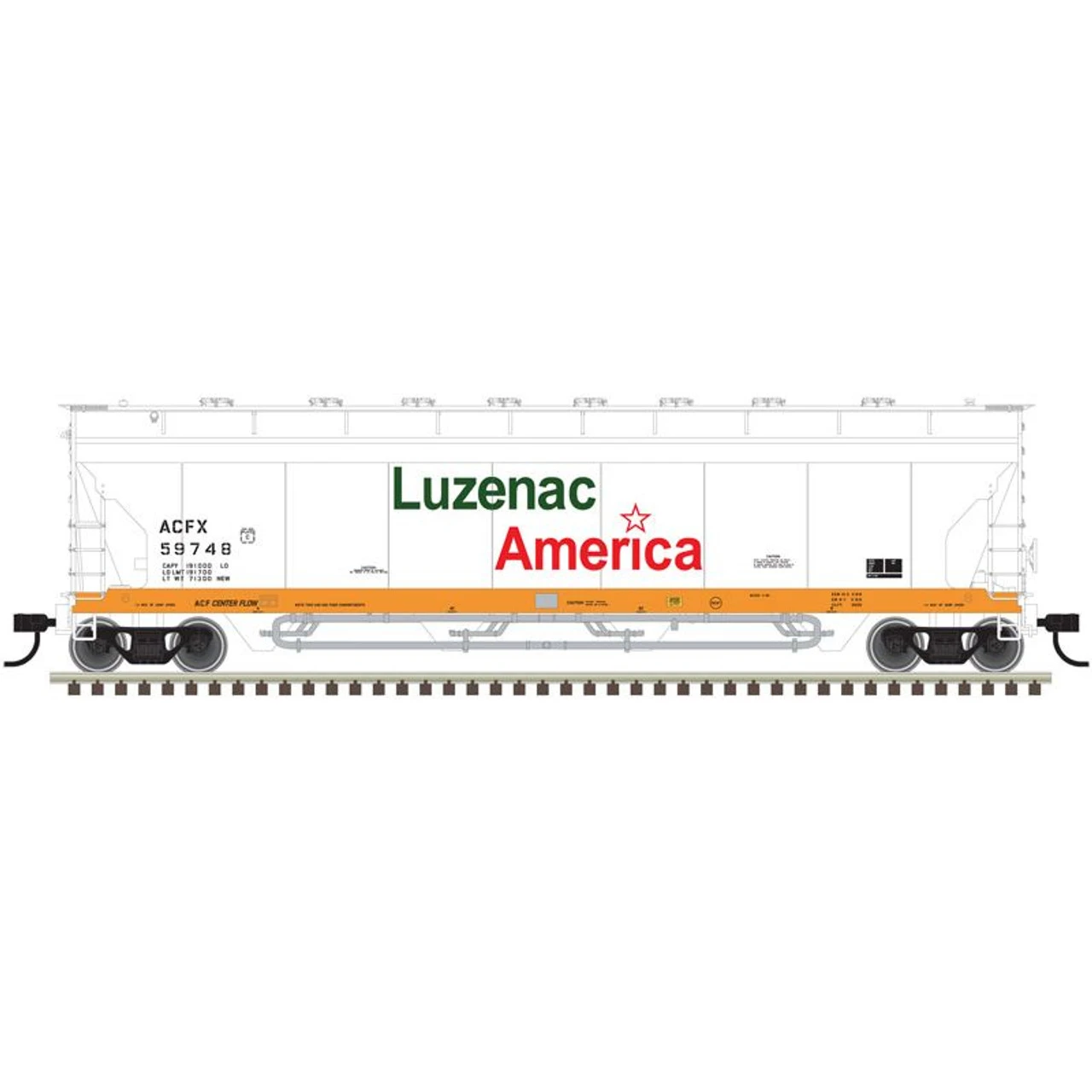 Atlas 20006274 - Pressureaide Centerflow Hopper Luzenac America (ACFX) 59762 - HO Scale 1 Atlas 20006274 - Pressureaide Centerflow Hopper Luzenac America (ACFX) 59762 - HO Scale