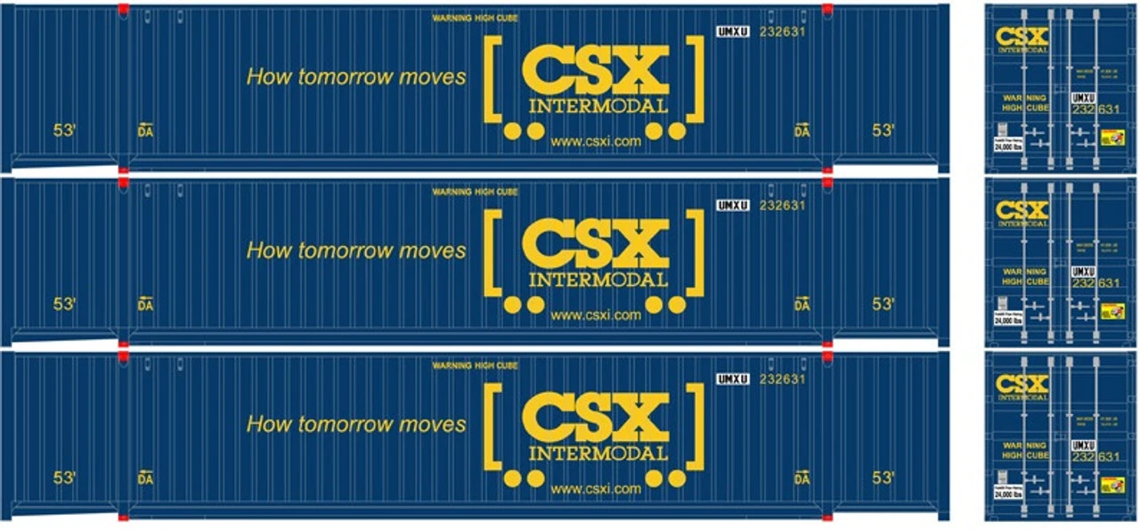 Atlas 20006662 - 53' JINDO Container (3) CSX (CSXU) - HO Scale 1 Atlas 20006662 - 53' JINDO Container (3) CSX (CSXU) - HO Scale