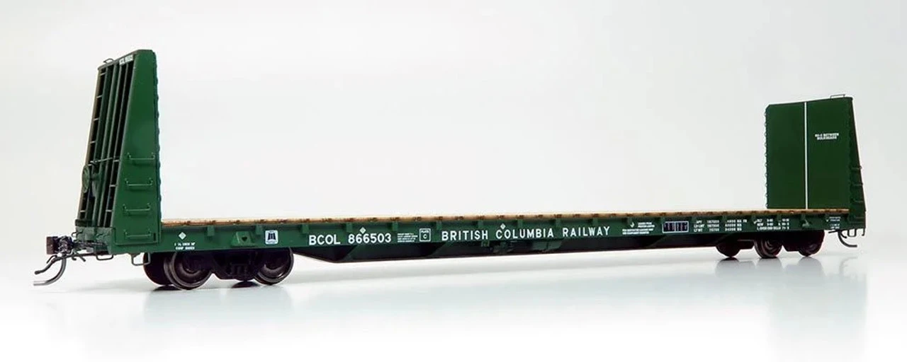 Rapido 147005A - Marine Industries 66' Bulkhead Flatcar British Columbia Railway (BCOL) 866503 - HO Scale 1 Rapido 147005A - Marine Industries 66' Bulkhead Flatcar British Columbia Railway (BCOL) 866503 - HO Scale