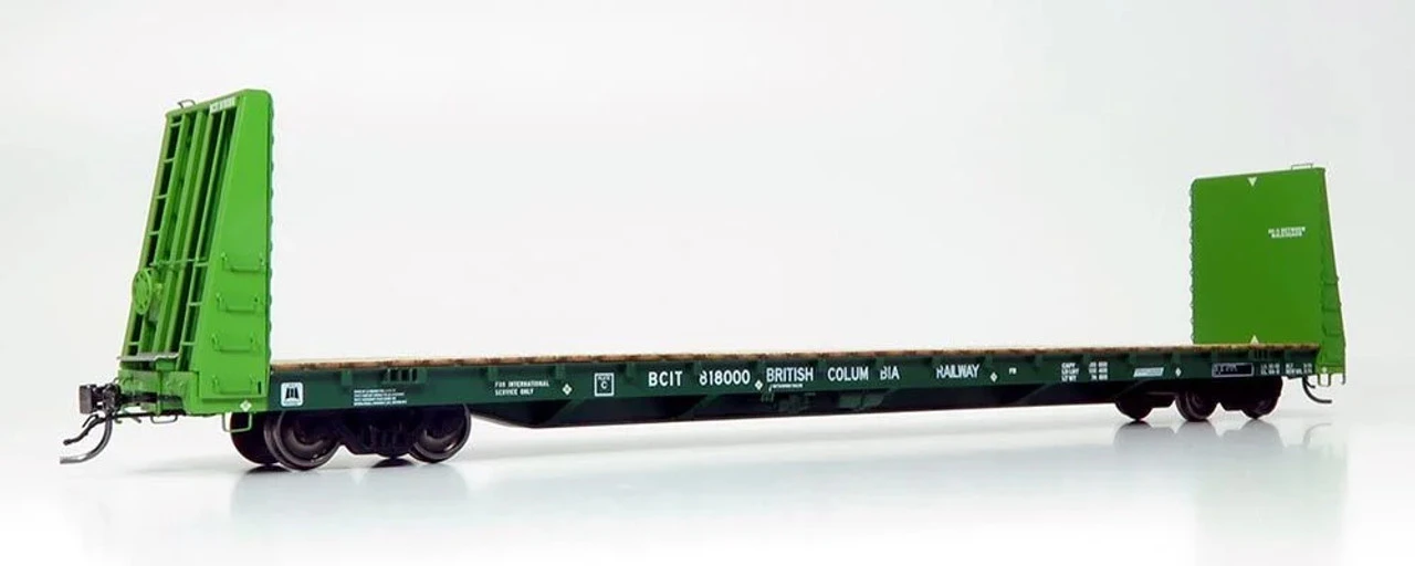 Rapido 147006A - Marine Industries 66' Bulkhead Flatcar British Columbia Railway (BCIT) 818006 - HO Scale 1 Rapido 147006A - Marine Industries 66' Bulkhead Flatcar British Columbia Railway (BCIT) 818006 - HO Scale