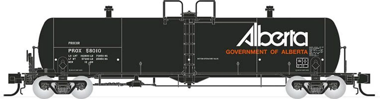 Rapido 53501004 - 20K Gal Tank Car: PROX Gov. Of Alberta Late Procor (PROX) 58018 - N Scale 1 Rapido 53501004 - 20K Gal Tank Car: PROX Gov. Of Alberta Late Procor (PROX) 58018 - N Scale