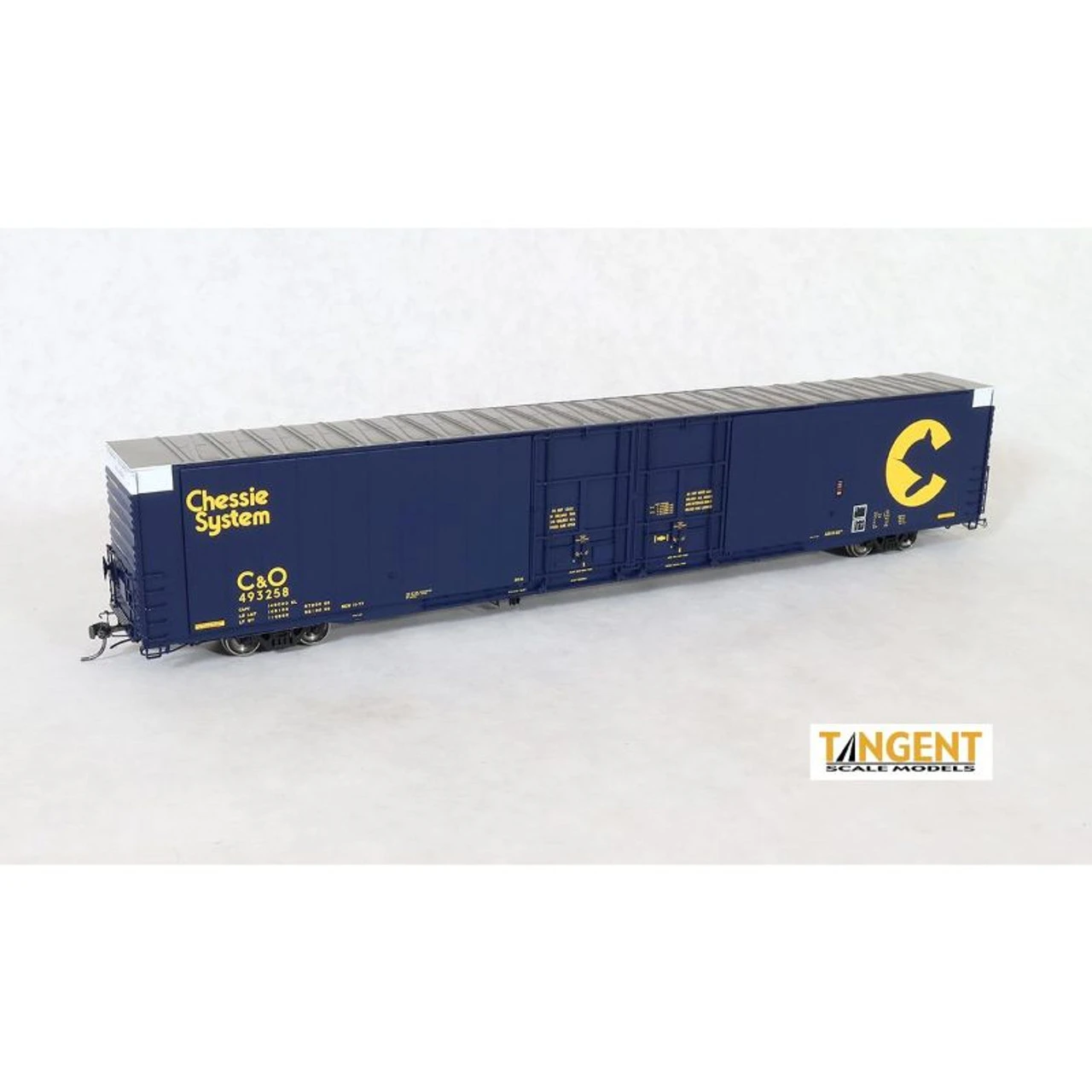 Tangent Scale Models 25040-03 - Greenville 86′ Double Plug Door Box Car Chessie (C&O) 493129 - HO Scale 1 Tangent Scale Models 25040-03 - Greenville 86′ Double Plug Door Box Car Chessie (C&O) 493129 - HO Scale